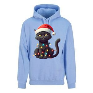 Funny Black Cat Santa Christmas Lights Cat Lover Kitty Xmas Meaningful Gift Unisex Surf Hoodie