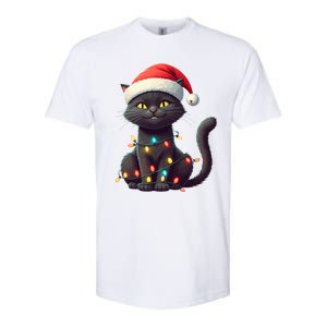 Funny Black Cat Santa Christmas Lights Cat Lover Kitty Xmas Meaningful Gift Softstyle CVC T-Shirt