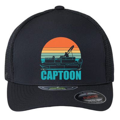 Funny Boating Captoon Pontoon Tritoon Captain Pontoon Boat Flexfit Unipanel Trucker Cap