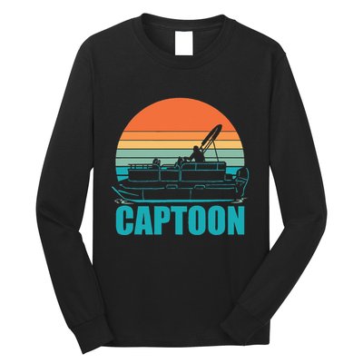 Funny Boating Captoon Pontoon Tritoon Captain Pontoon Boat Long Sleeve Shirt
