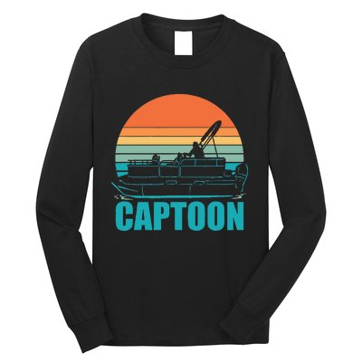 Funny Boating Captoon Pontoon Tritoon Captain Pontoon Boat Long Sleeve Shirt