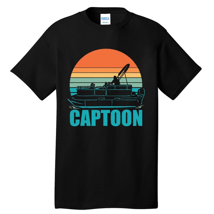 Funny Boating Captoon Pontoon Tritoon Captain Pontoon Boat Tall T-Shirt