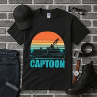 Funny Boating Captoon Pontoon Tritoon Captain Pontoon Boat Tall T-Shirt