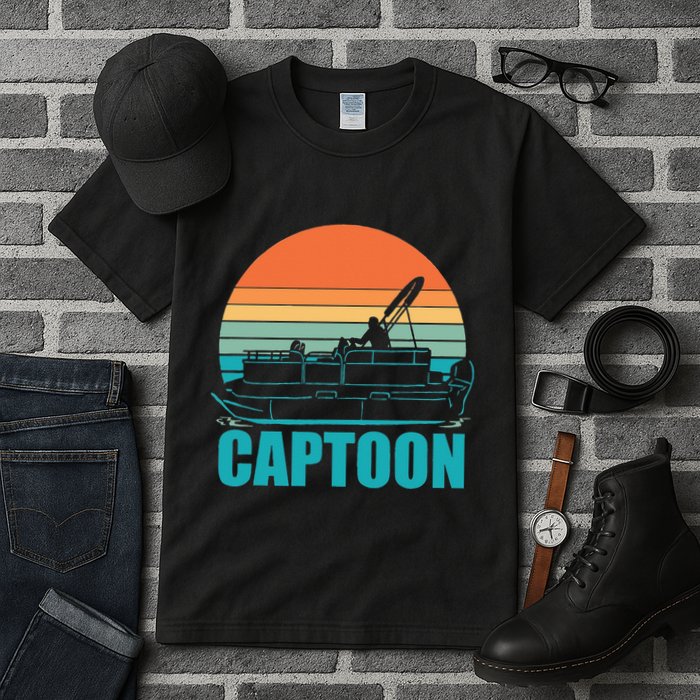 Funny Boating Captoon Pontoon Tritoon Captain Pontoon Boat Tall T-Shirt
