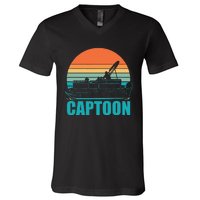 Funny Boating Captoon Pontoon Tritoon Captain Pontoon Boat V-Neck T-Shirt