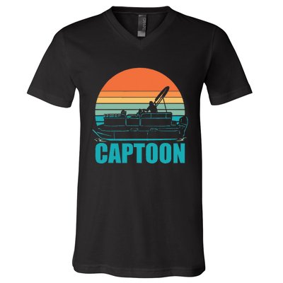 Funny Boating Captoon Pontoon Tritoon Captain Pontoon Boat V-Neck T-Shirt