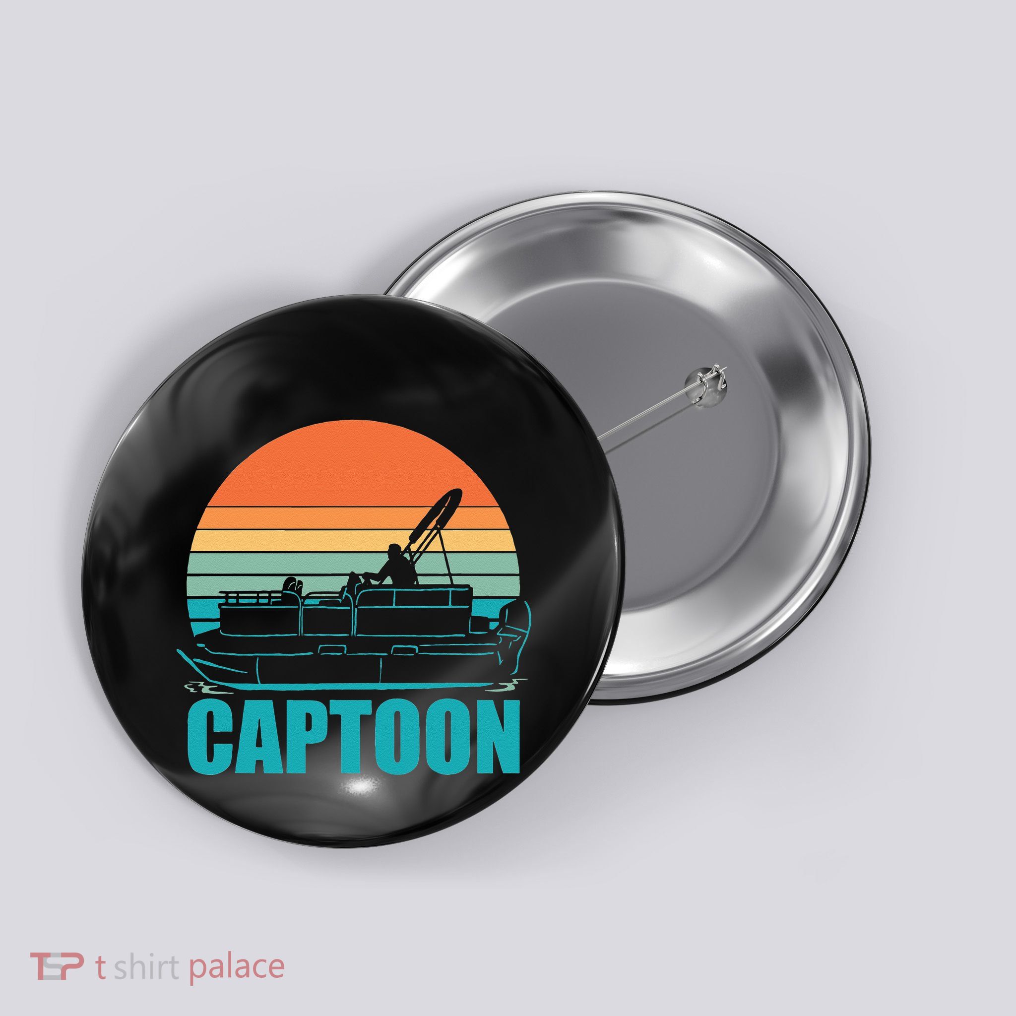 Funny Boating Captoon Pontoon Tritoon Captain Pontoon Boat Button