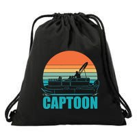 Funny Boating Captoon Pontoon Tritoon Captain Pontoon Boat Drawstring Bag
