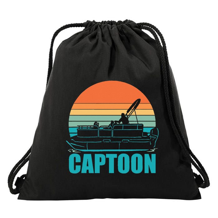 Funny Boating Captoon Pontoon Tritoon Captain Pontoon Boat Drawstring Bag