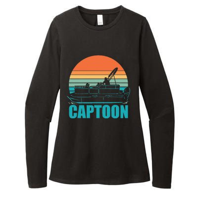 Funny Boating Captoon Pontoon Tritoon Captain Pontoon Boat Womens CVC Long Sleeve Shirt