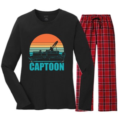 Funny Boating Captoon Pontoon Tritoon Captain Pontoon Boat Women's Long Sleeve Flannel Pajama Set 