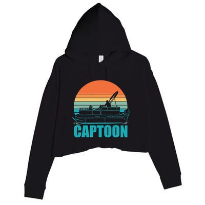 Funny Boating Captoon Pontoon Tritoon Captain Pontoon Boat Crop Fleece Hoodie