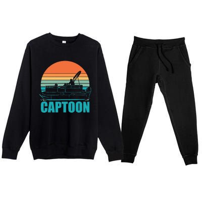 Funny Boating Captoon Pontoon Tritoon Captain Pontoon Boat Premium Crewneck Sweatsuit Set