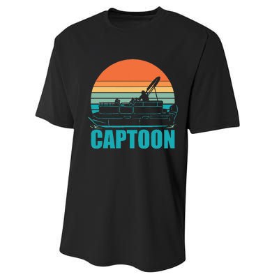 Funny Boating Captoon Pontoon Tritoon Captain Pontoon Boat Performance Sprint T-Shirt