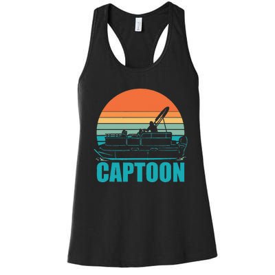 Funny Boating Captoon Pontoon Tritoon Captain Pontoon Boat Women's Racerback Tank