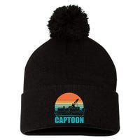 Funny Boating Captoon Pontoon Tritoon Captain Pontoon Boat Pom Pom 12in Knit Beanie