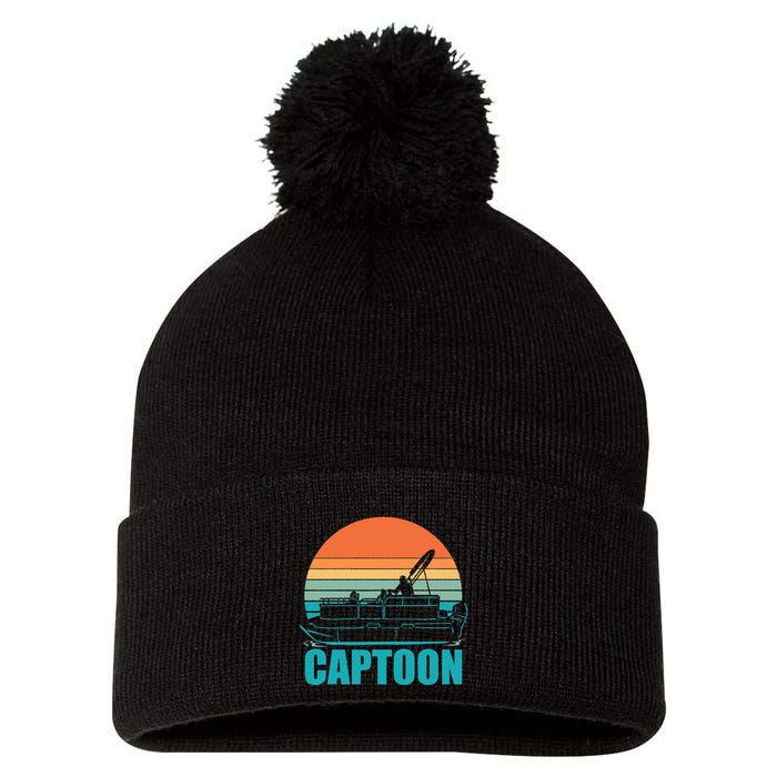 Funny Boating Captoon Pontoon Tritoon Captain Pontoon Boat Pom Pom 12in Knit Beanie