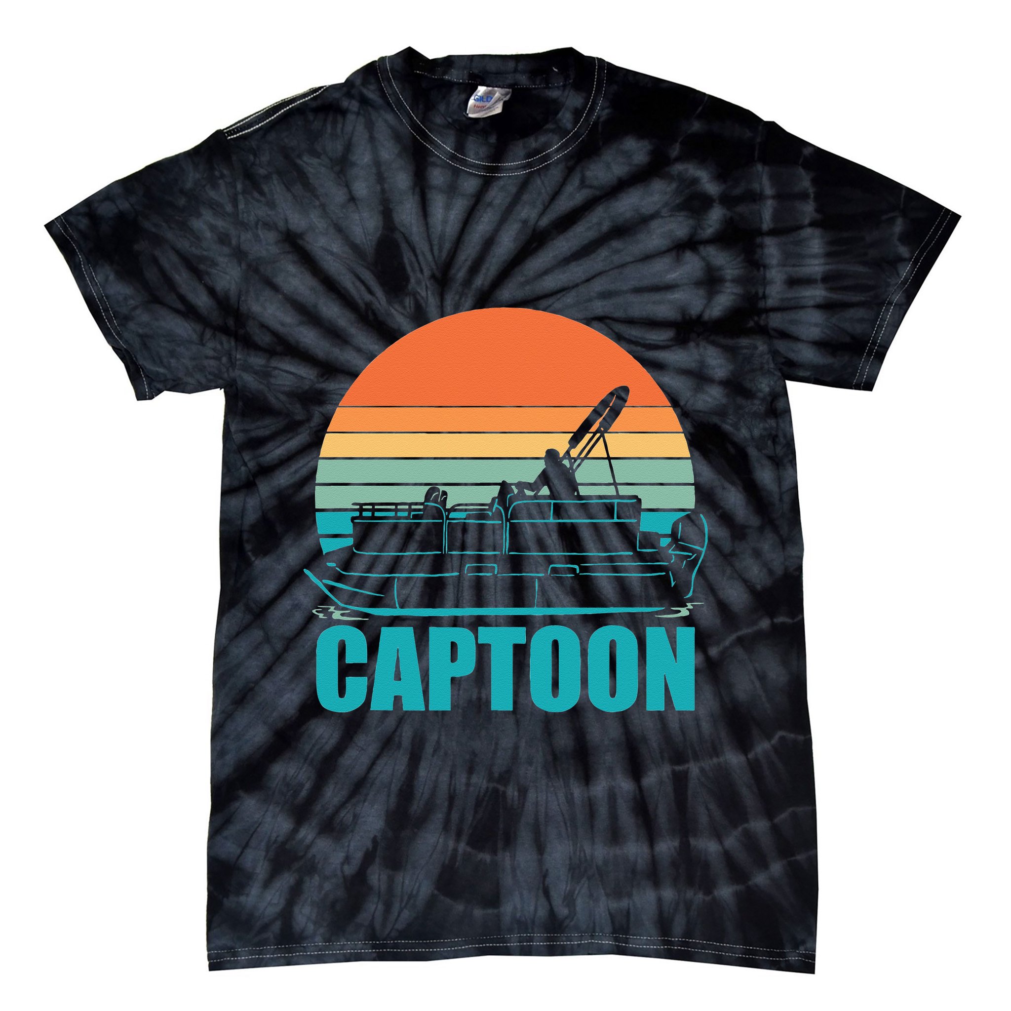 Funny Boating Captoon Pontoon Tritoon Captain Pontoon Boat Tie-Dye T-Shirt
