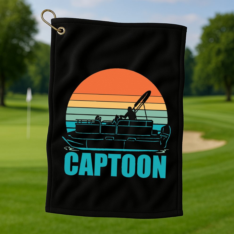 Funny Boating Captoon Pontoon Tritoon Captain Pontoon Boat Golf Towel