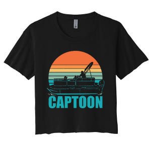 Funny Boating Captoon Pontoon Tritoon Captain Pontoon Boat Women's Crop Top Tee