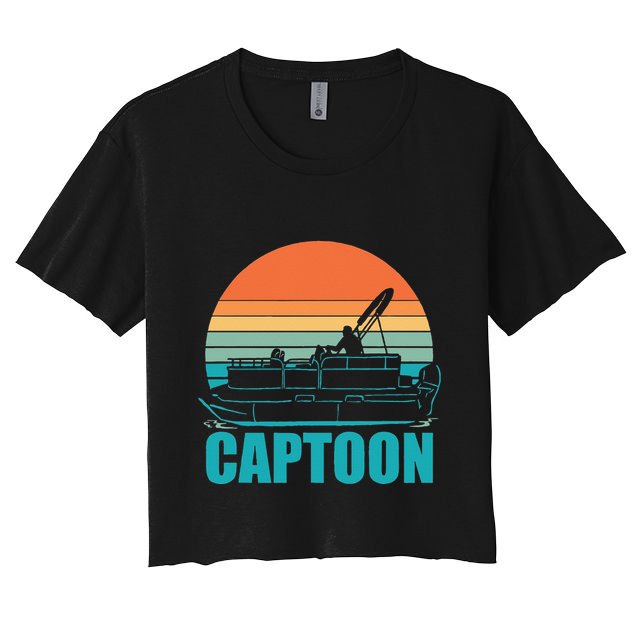 Funny Boating Captoon Pontoon Tritoon Captain Pontoon Boat Crop Top