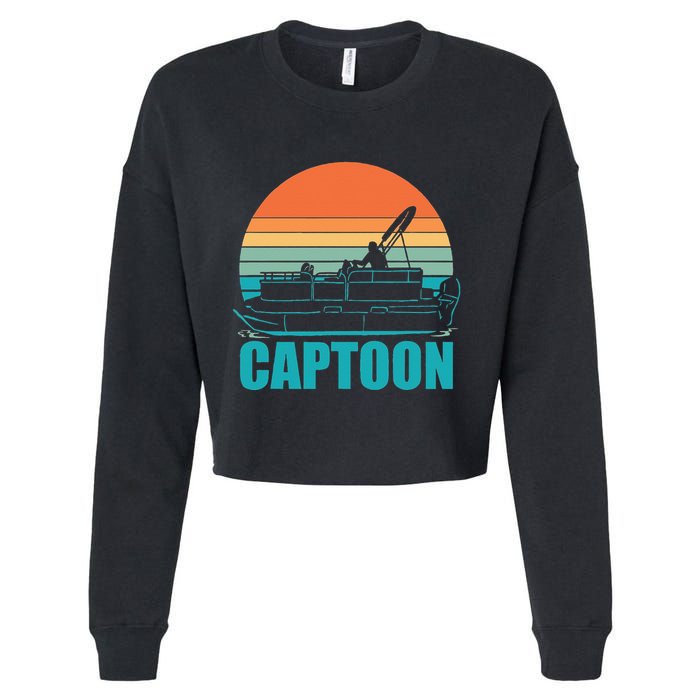 Funny Boating Captoon Pontoon Tritoon Captain Pontoon Boat Cropped Pullover Crew