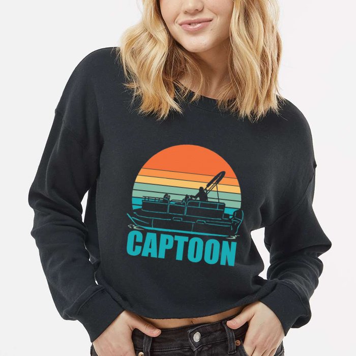 Funny Boating Captoon Pontoon Tritoon Captain Pontoon Boat Cropped Pullover Crew