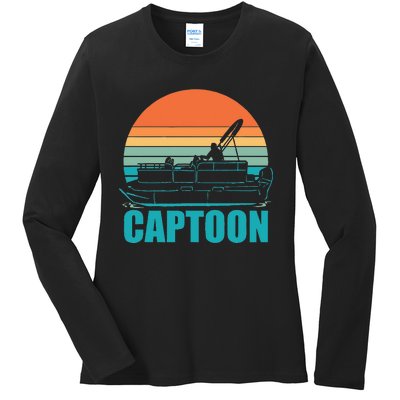 Funny Boating Captoon Pontoon Tritoon Captain Pontoon Boat Ladies Long Sleeve Shirt