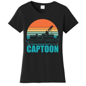 Funny Boating Captoon Pontoon Tritoon Captain Pontoon Boat Women's T-Shirt