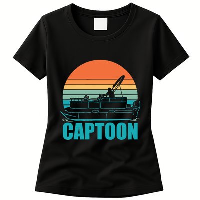 Funny Boating Captoon Pontoon Tritoon Captain Pontoon Boat Womens T-Shirt