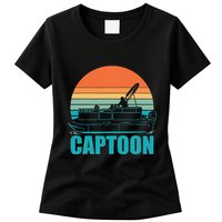 Funny Boating Captoon Pontoon Tritoon Captain Pontoon Boat Womens T-Shirt