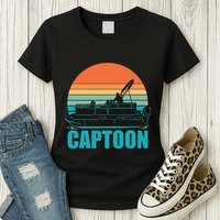 Funny Boating Captoon Pontoon Tritoon Captain Pontoon Boat Womens T-Shirt