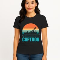 Funny Boating Captoon Pontoon Tritoon Captain Pontoon Boat Womens T-Shirt