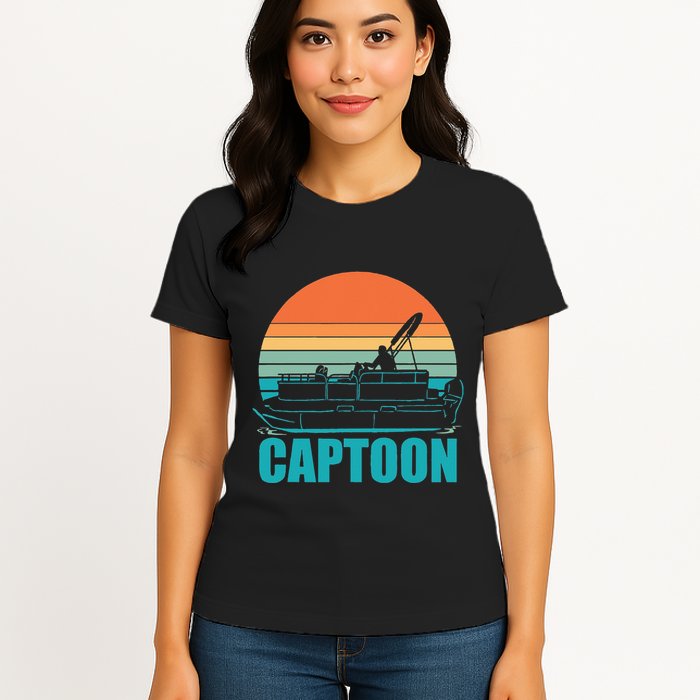 Funny Boating Captoon Pontoon Tritoon Captain Pontoon Boat Womens T-Shirt