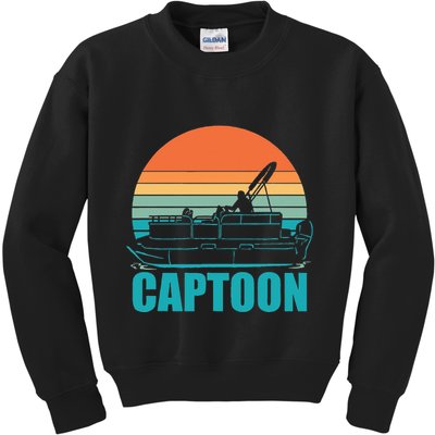 Funny Boating Captoon Pontoon Tritoon Captain Pontoon Boat Kids Sweatshirt