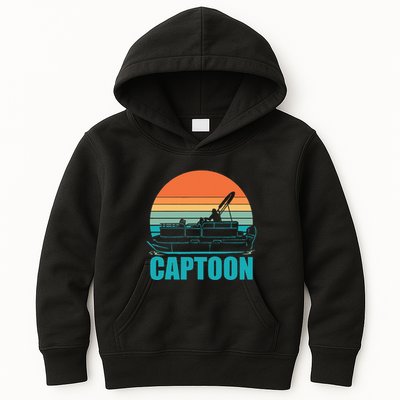 Funny Boating Captoon Pontoon Tritoon Captain Pontoon Boat Kids Hoodie
