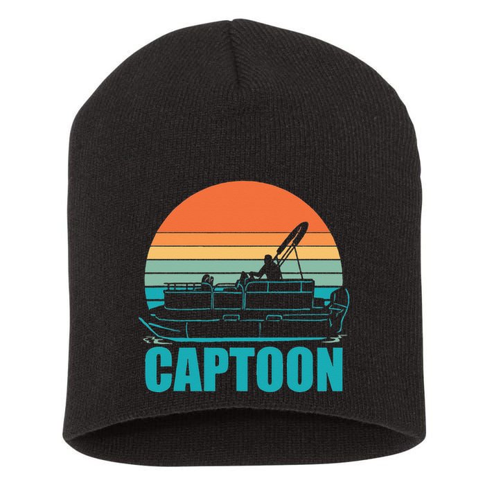 Funny Boating Captoon Pontoon Tritoon Captain Pontoon Boat Short Acrylic Beanie