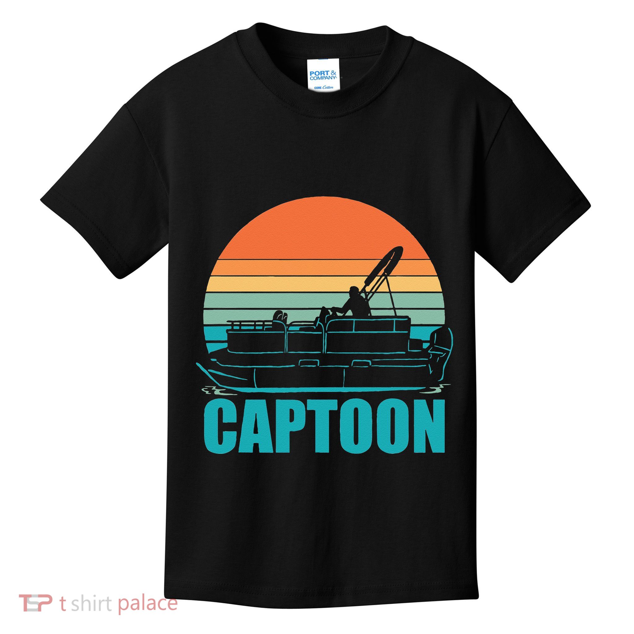 Funny Boating Captoon Pontoon Tritoon Captain Pontoon Boat Kids T-Shirt