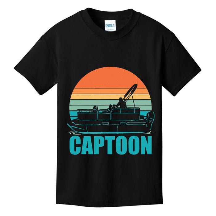 Funny Boating Captoon Pontoon Tritoon Captain Pontoon Boat Kids T-Shirt