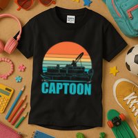 Funny Boating Captoon Pontoon Tritoon Captain Pontoon Boat Kids T-Shirt