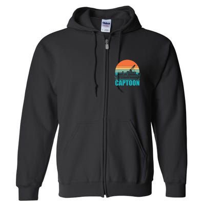 Funny Boating Captoon Pontoon Tritoon Captain Pontoon Boat Full Zip Hoodie