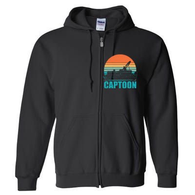 Funny Boating Captoon Pontoon Tritoon Captain Pontoon Boat Full Zip Hoodie