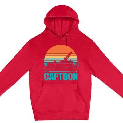 Funny Boating Captoon Pontoon Tritoon Captain Pontoon Boat Premium Pullover Hoodie