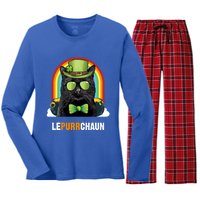 Funny Bombay Cat Lepurrchaun St Patricks Day Gift Women's Long Sleeve Flannel Pajama Set 