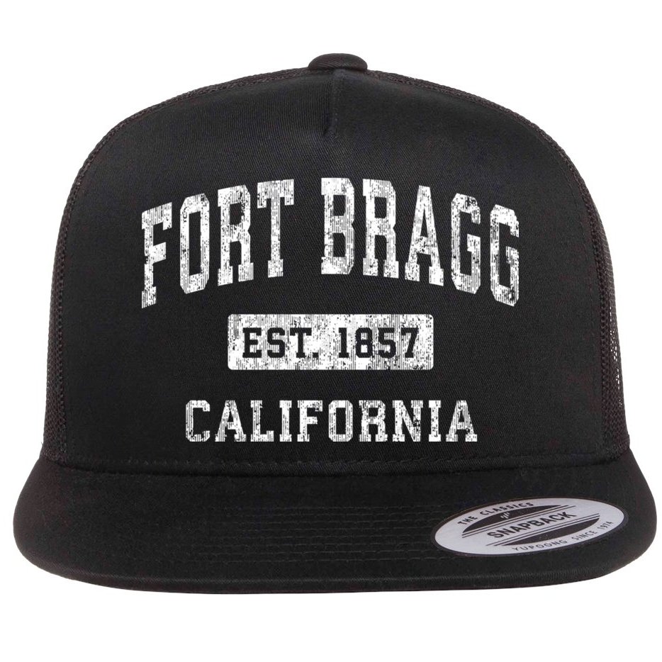Fort Bragg California Ca Vintage Established Sports Flat Bill Trucker Hat