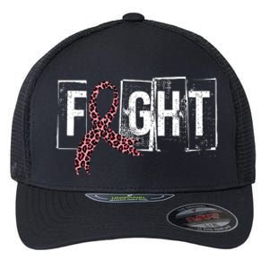 Fight Breast Cancer Awareness Leopard Ribbon Flexfit Unipanel Trucker Cap