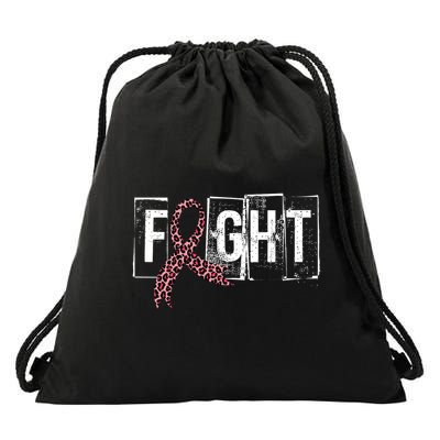Fight Breast Cancer Awareness Leopard Ribbon Drawstring Bag