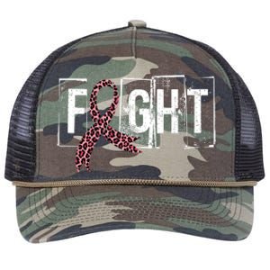 Fight Breast Cancer Awareness Leopard Ribbon Retro Rope Trucker Hat Cap