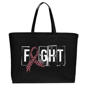 Fight Breast Cancer Awareness Leopard Ribbon Cotton Canvas Jumbo Tote