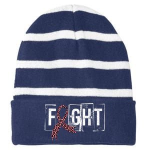 Fight Breast Cancer Awareness Leopard Ribbon Striped Beanie with Solid Band